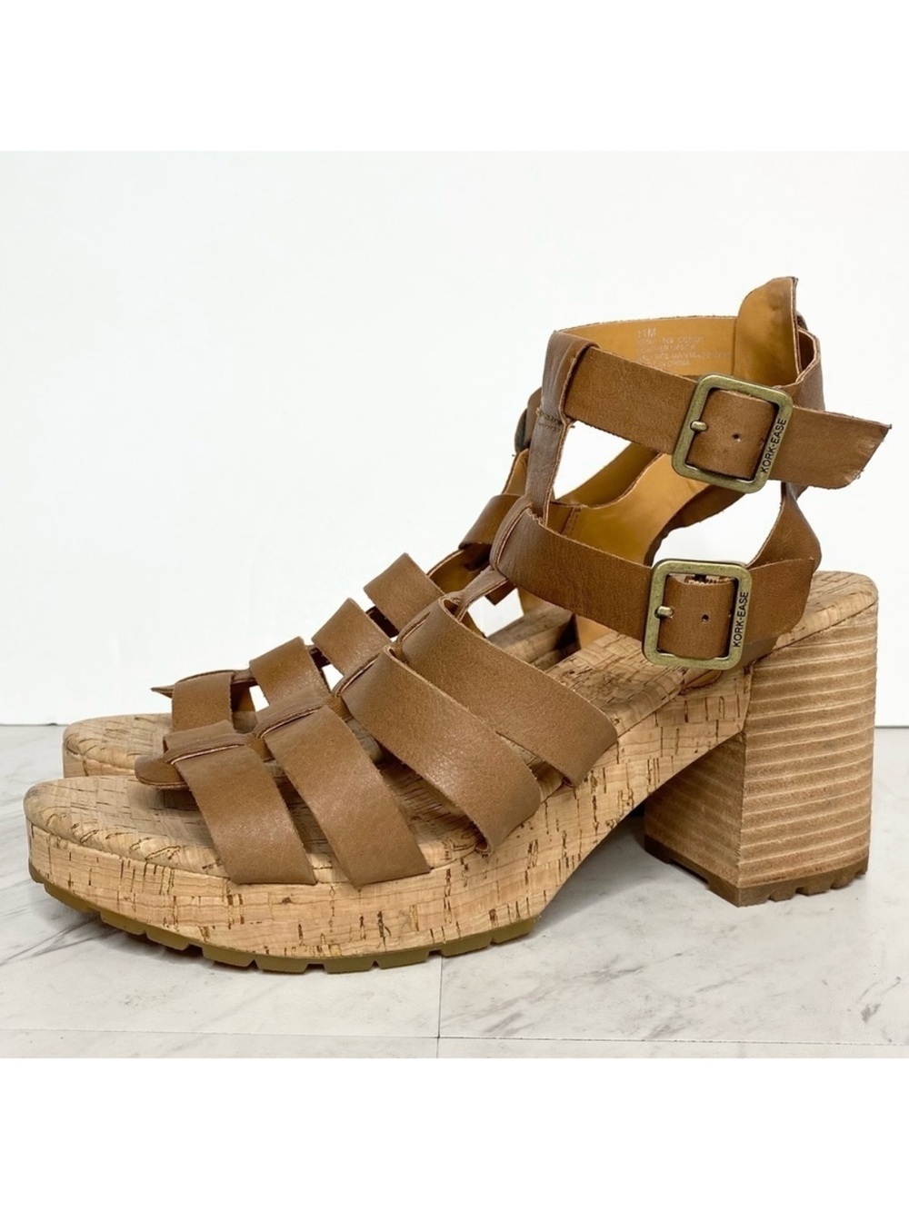 New! Kork Ease Camille Ankle Strap Brown Leather Heeled Sandal 11M